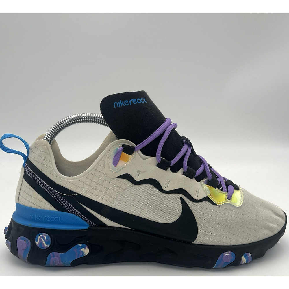 Nike Womens 9.5 React Element 55 CT1612-001 Blue Purple Running Shoes Sneakers